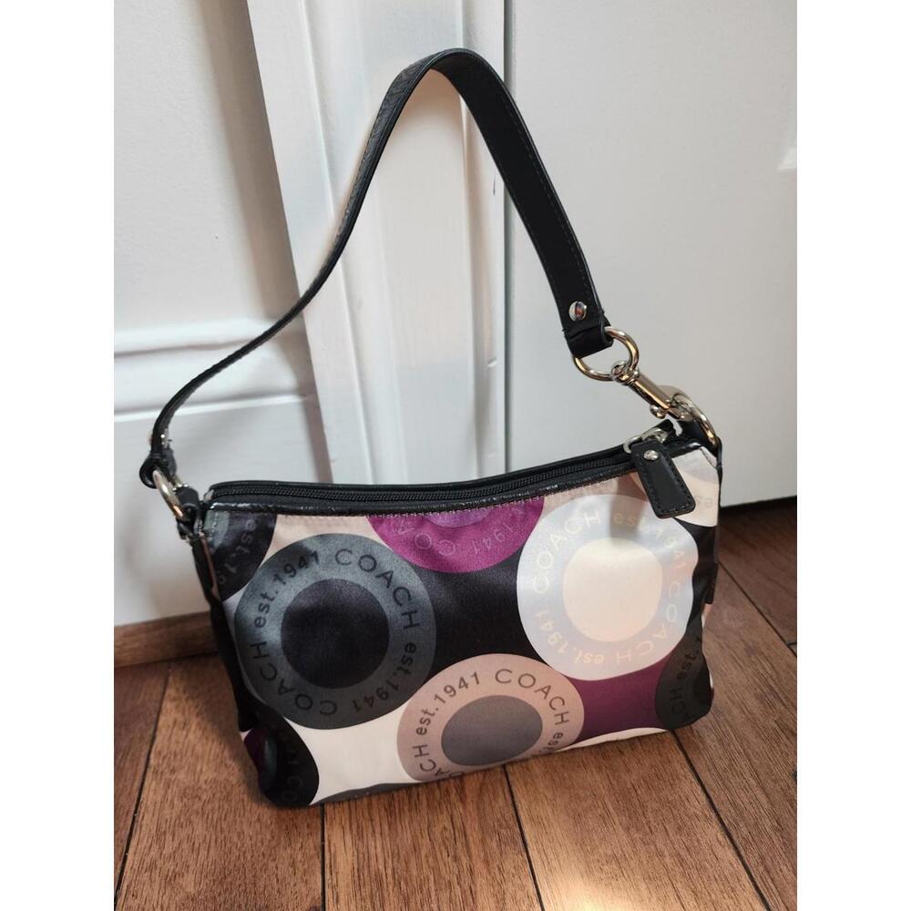 Coach EST 1941 Circle Pattern Satin Mini Black Leather Shoulder Bag Bagget Purse